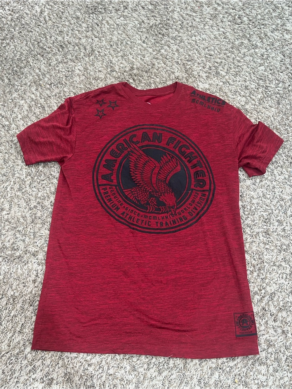 American Fighter Red Short-Sleeve Graphic Tee with Black Eagle Emblem